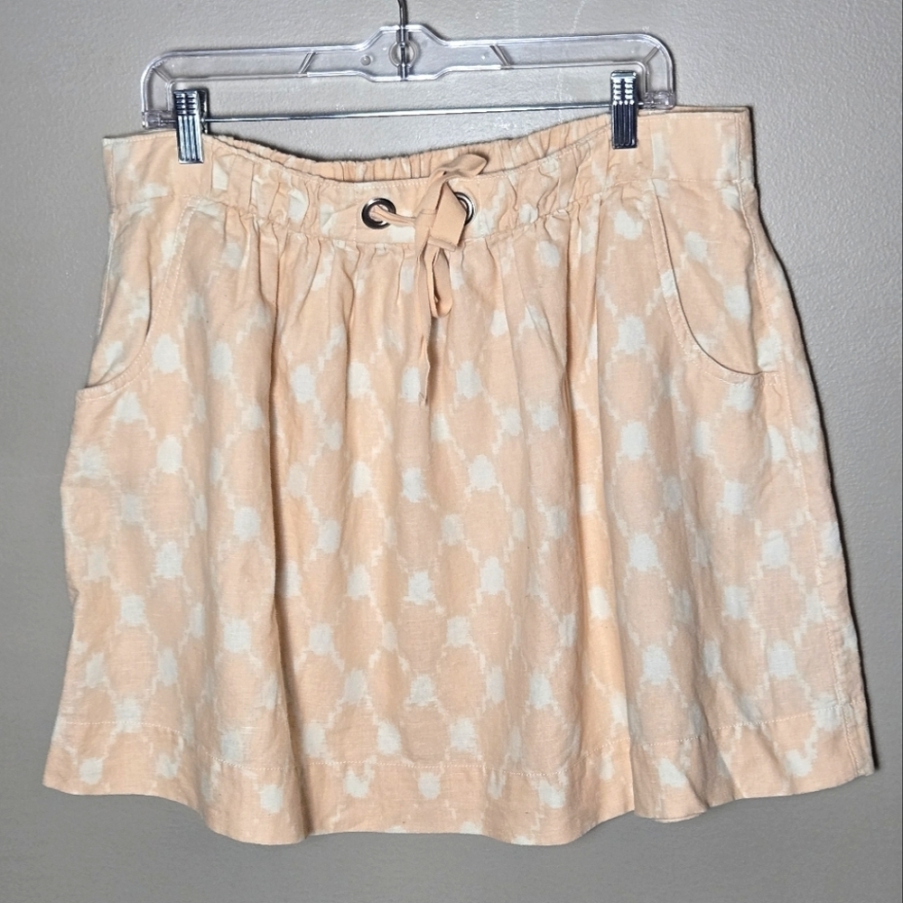 J. Crew Linen‎ Blend Ikat Monterey Preppy Drawstring Mini Skirt, Large